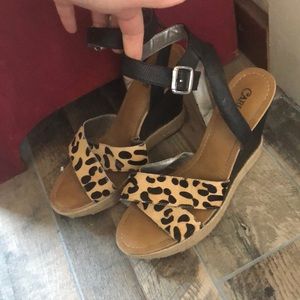 Carlos Leopard Hair Calf wedge Sandals